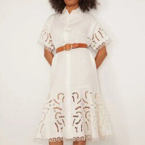 SEA | Marja Embroidery Shirt Dress in Pearl
